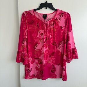 JM Collection Pink and Red Floral Blouse